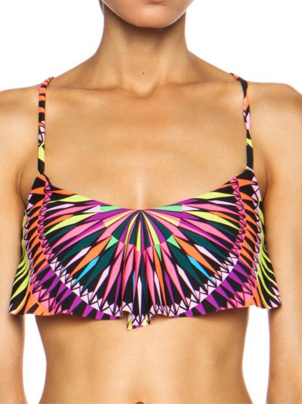 Mara Hoffman Multicolored Supernova Printed Flounce Crop Bikini Top Size Small